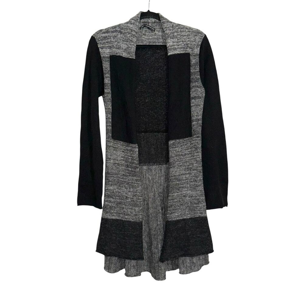 Peruvian Connection Baby Alpaca and Wool Open Front Knit Colorblock Cardigan MED